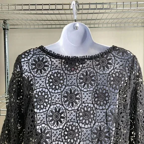 Gretchen Scott Women's Black Dark Floral Lace Fall Tunic Top Size M Boho Goth - Picture 8 of 10